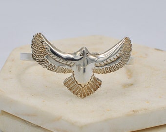 Solid Vintage 925 Sterling Silver Hawk Bird Bangle Cuff - Vintage Silver Bracelet Jewelry