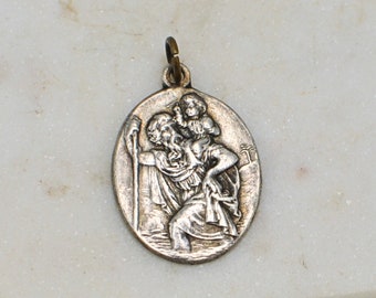 Saint Christopher - Silver Plated Religious Pendant Small Saint Christopher Medal Vintage Pendant Medal