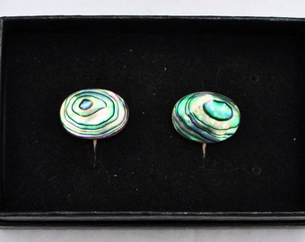 Vintage Paua Shell Cufflinks - 925 Sterling Silver