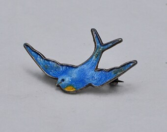 Genuine Vintage Sterling Silver Bluebird Brooch - Sterling Silver Blue Bird of Happiness / Swallow Enamel Brooch