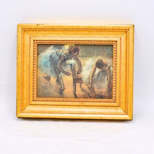Imagem Vintage Edgar Degas Trois Danseuses A La Classe De Danse. c1888 - 1890 em moldura dourada sobre tela