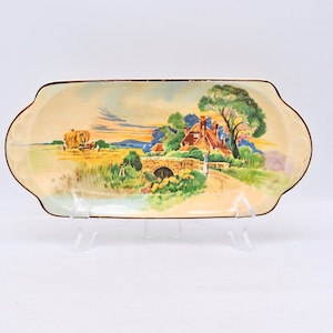 Antikes Royal Doulton Seriesware Tablett: Sommer in England Cottage Szene