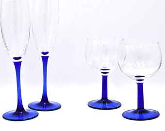 Luminarc Blue Stemmed Glasses 'Neptune Cobalt' Wine and Champagne Glasses