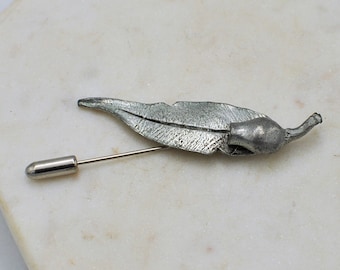 Vintage Pewter Stick Pin with Australian Gum Leaf Gumnut - Silver Tone Brooch