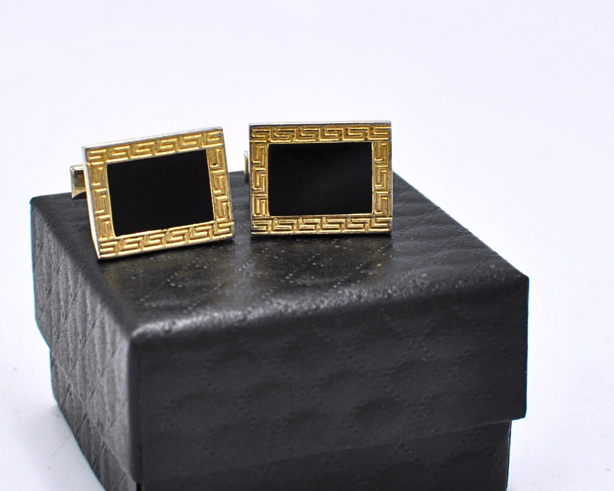 Vintage Aztec Cufflinks: Black & Gold Triangle Brand - Etsy