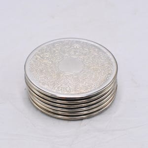 Set of 6 Vintage Strachan Silver Plated Coasters - Retro 