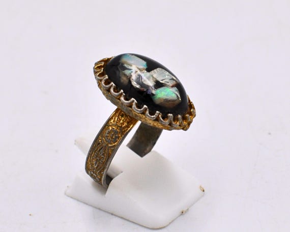 Vintage Adjustable Opal Ring: Handmade Copper Bro… - image 7