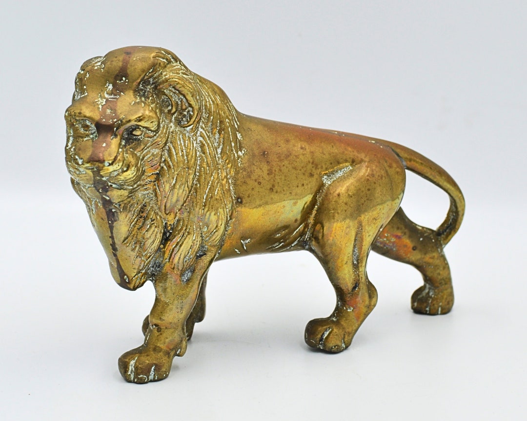 Large Vintage Solid Brass Lion Statue Desktop Mid Century Decor - Brass ...