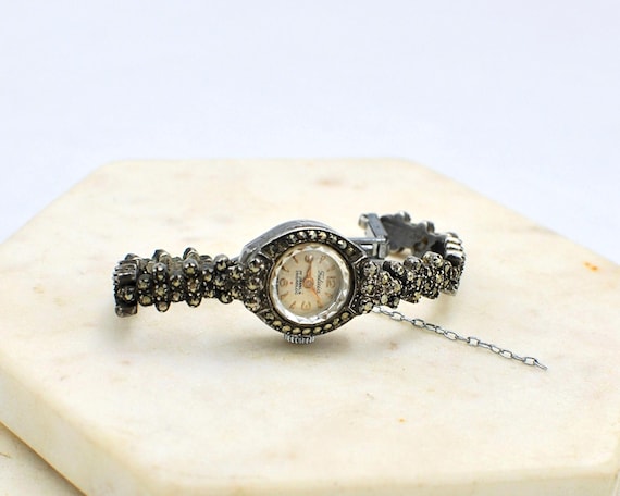Vintage Felicia Marcasite Sterling Silver Cocktail Watch  display picture 1