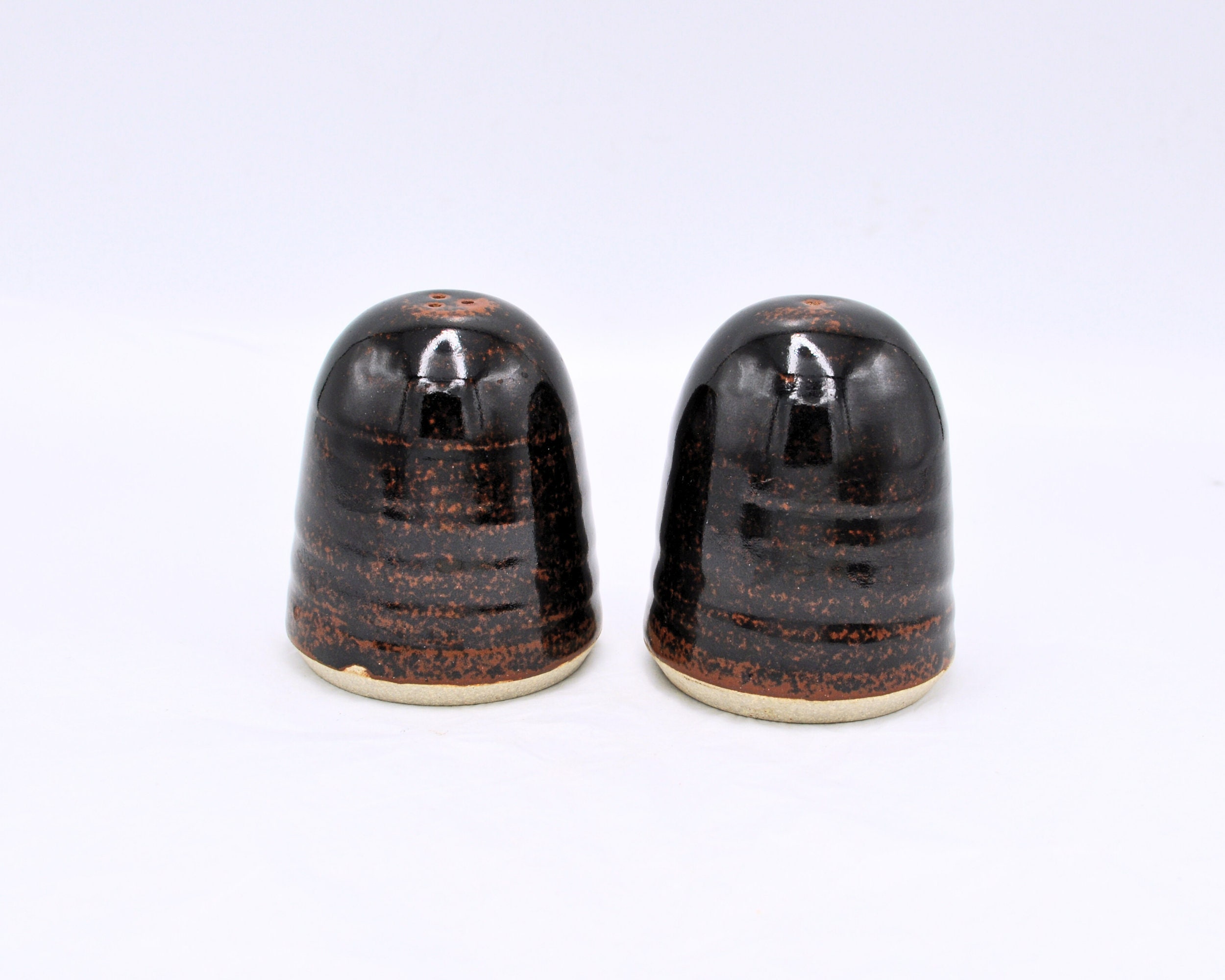 ヴィンテージ 釉薬陶器 塩コショウ入れセット - レトロブラウン - Etsy