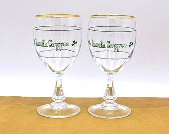 Pair of Irish Coffee Glasses - Shamrock Design and Gold Gilt - Cristal D’Arques-Durand Set of 2 Vintage Irish Coffee Glasses