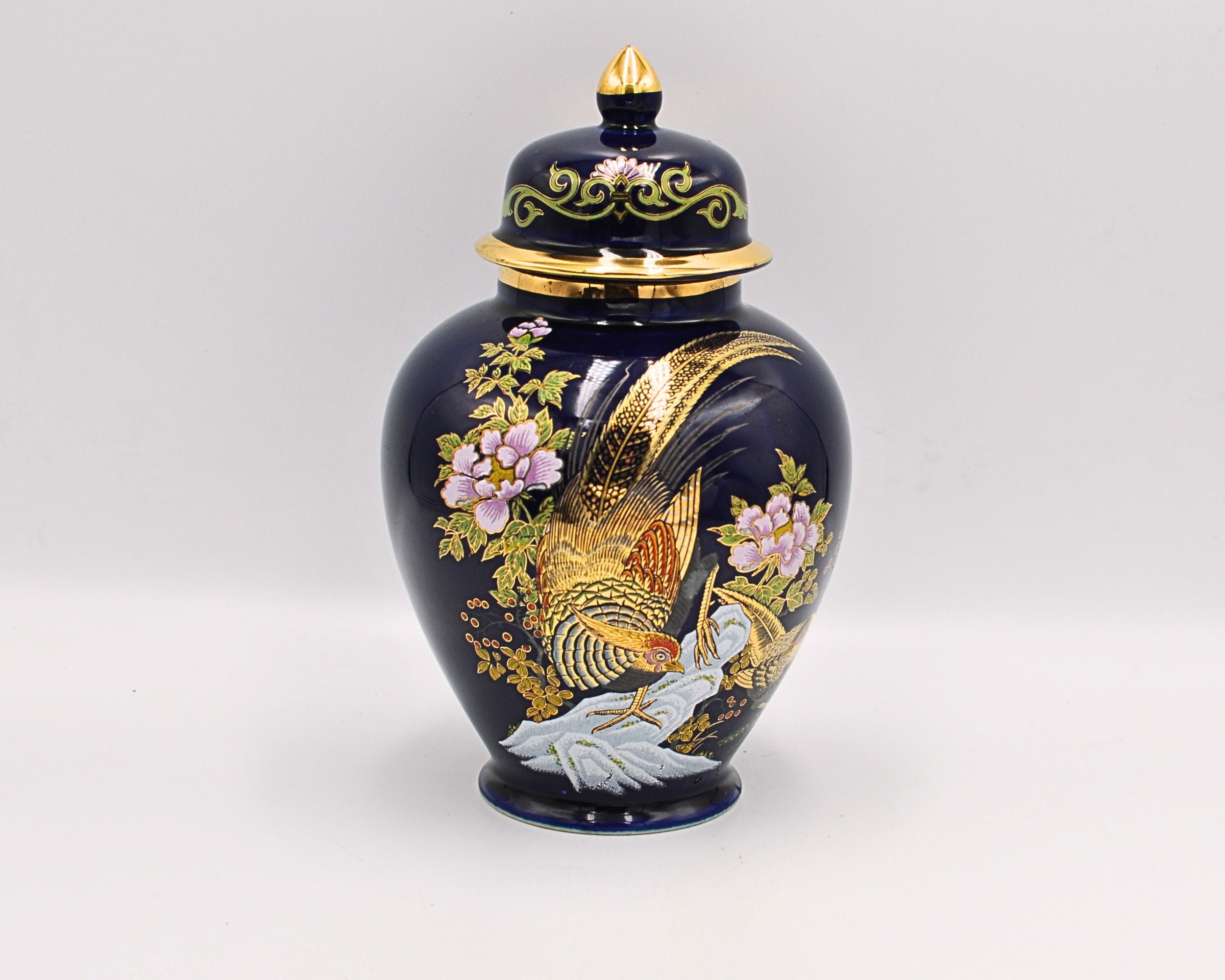 Pair of Vintage/Antique Japanese Cobalt Porcelain Satsuma Vases, 12 3/4”  Tall