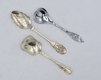 3 cuillères vintage : Rodd Jam, Ornate Wingfield, Holland Chrome Plate - Cuillères plaquées argent et chromées