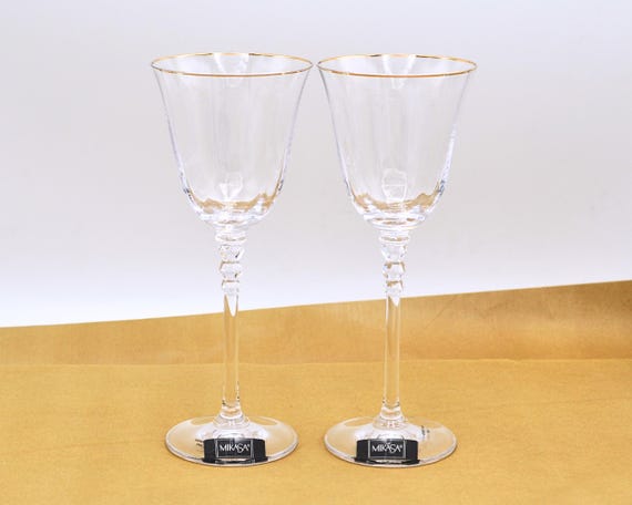 Vintage Mikasa Sonata Wine Glasses: Gold Rimmed Pair - Etsy
