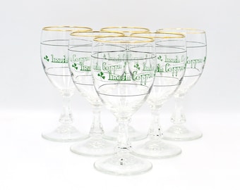 Set of Six Irish Coffee Glasses - Shamrock Design and Gold Gilt - Cristal D’Arques-Durand