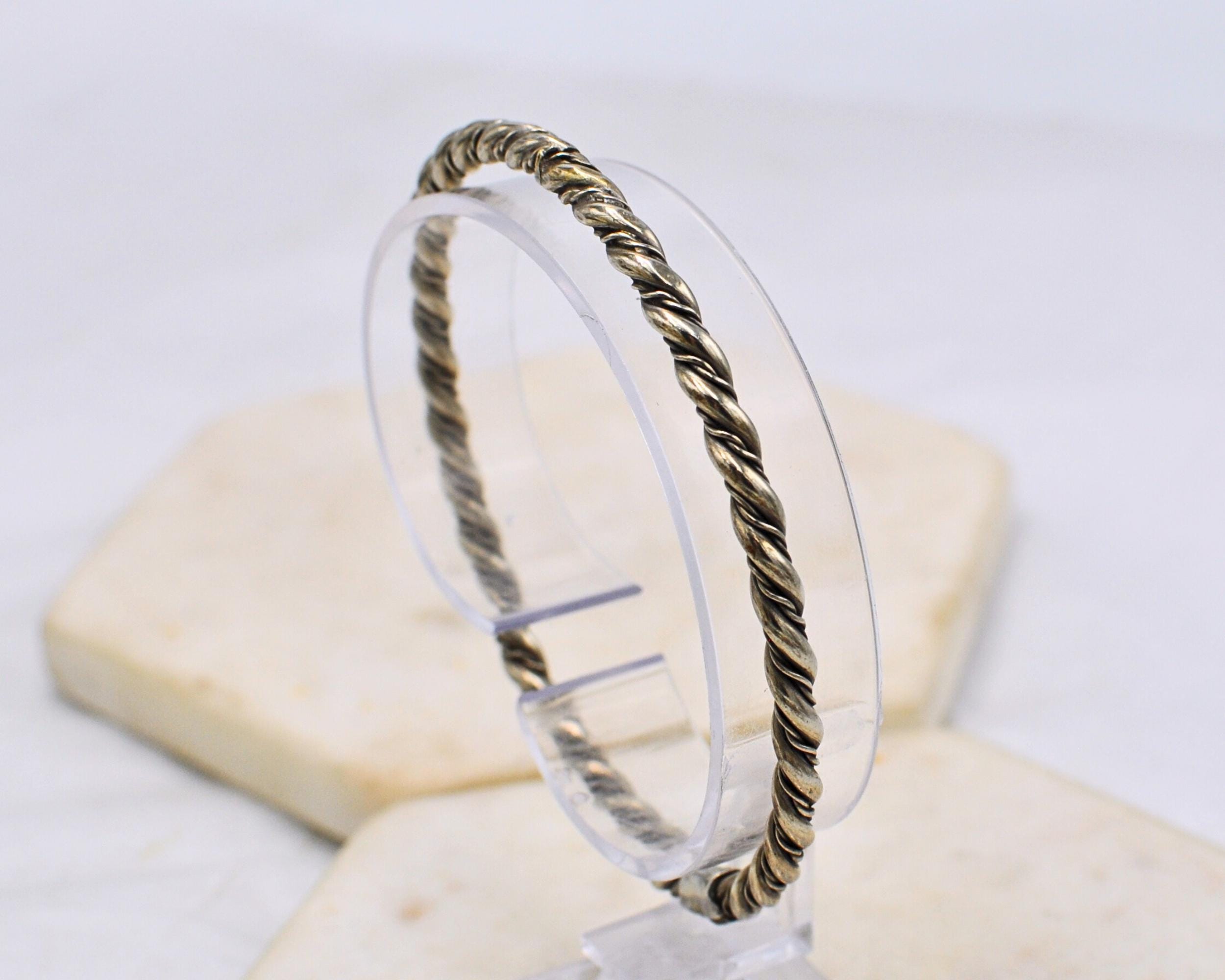 Vintage Sterling Silver Twist Bangle Bracelet - Stackable 925