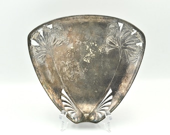 Antique Art Nouveau Pewter Tray: Hand Beaten 20th Century Decor