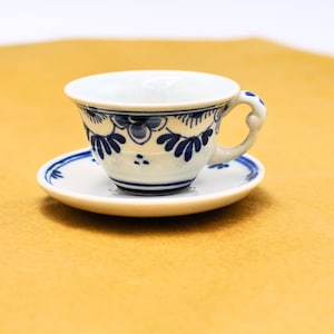 Vintage Delft Miniature Tea Cup and Saucer: Hand Painted Holland Collectable