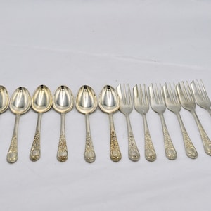 Set of 6 EmEss Silver Plate Made in England Teaspoons With 6 Matching Cake Forks 1950s - Vintage Silver Plate Cutlery Forks and Tea Spoons