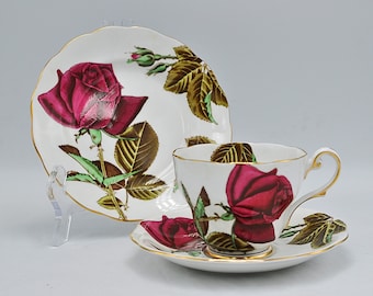 Vintage Royal Standard English Rose Red Roses Trio - Cup Saucer Plate Trio