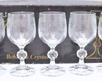 Bohemia Crystal Glasses Set: Needle Etched Cascade Design - Etsy