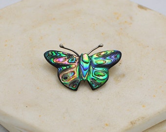 Vintage Sterling Silver and Paua Shell Brooch: Butterfly Shape 1970s