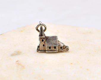 Charm ouverture vintage pour chapelle : pendentif d'église en argent sterling 925