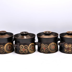 Denby Samarkand Lidded Soup Bowls (Set of 4) - 1970s Stoneware