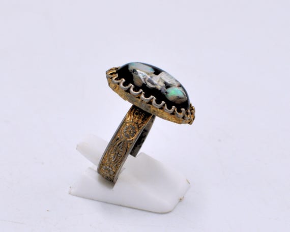 Vintage Adjustable Opal Ring: Handmade Copper Bro… - image 8