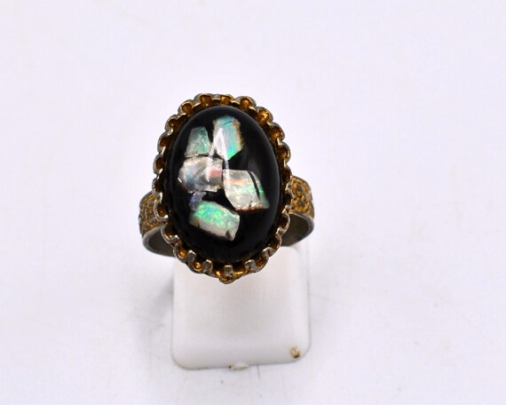 Vintage Adjustable Opal Ring: Handmade Copper Bro… - image 1