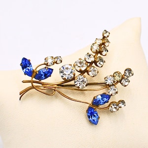 Blau und Klar Blumen Brosche - Prickelnde Blumen Mid Century Brosche Made in Austria