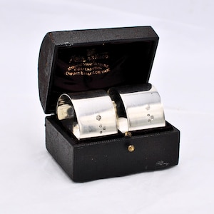 Servilleteros antiguos de plata de ley - Londres 1916 - Servilleteros en caja, regalo de boda vintage