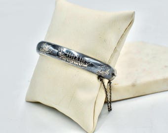 Vintage Siam Sterling Silver Black Bangle Bracelet