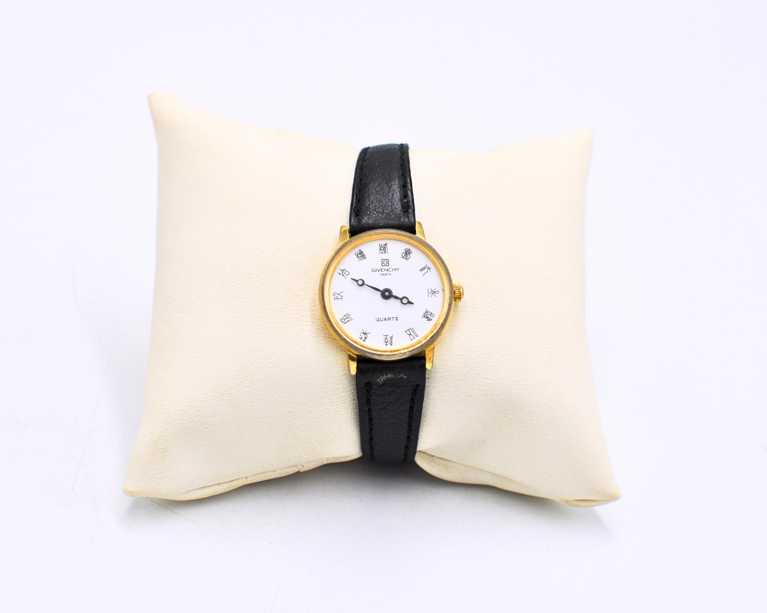 Vintage Givenchy Gold Plated 1980s Ladies Quartz Watch With Black