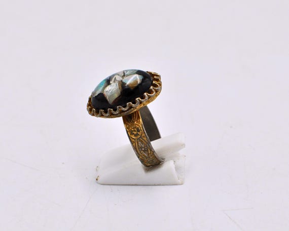 Vintage Adjustable Opal Ring: Handmade Copper Bro… - image 3