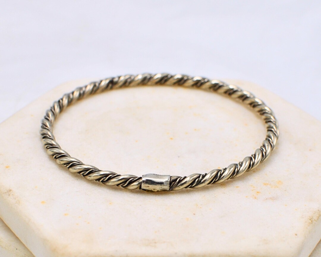 アクセサリー Vintage Silver Twist Bar Bangle 925 Vintage Sterling Silver Twist Bangle Bracelet - Stackable 925