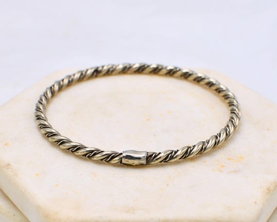 アクセサリー Vintage Silver Twist Bar Bangle 925 Vintage Sterling Silver Twist Bangle Bracelet - Stackable 925