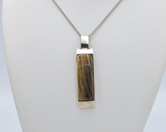 Agate Stone Pendant Necklace - Solid Vintage 925 Sterling Silver on 50mm popcorn chain