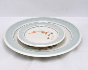 リバーサイド ストーンウェア 花柄プレートセット：レトロな青と白の