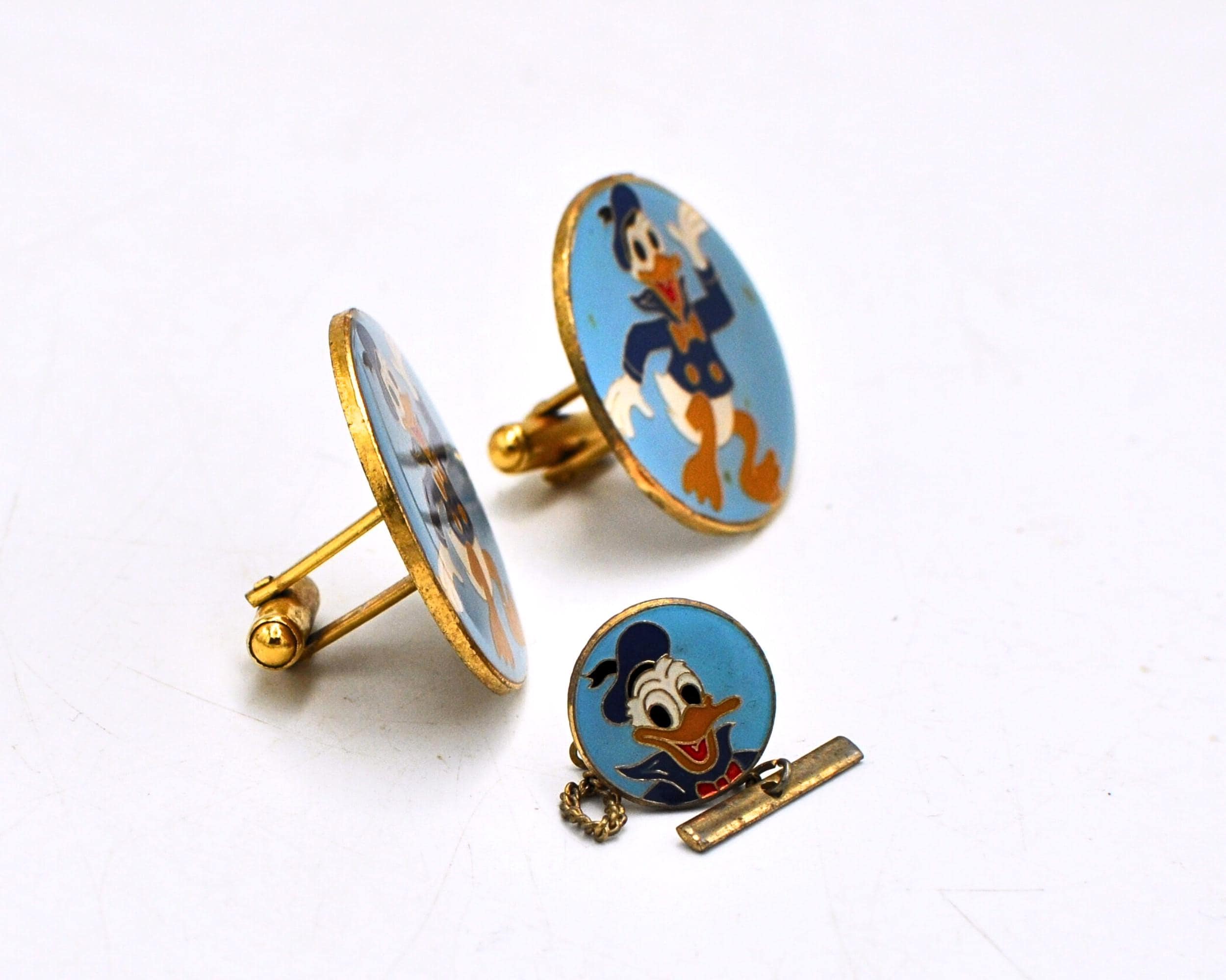 ヴィンテージ ドナルドダック カフスボタンとネクタイピン