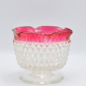 Indiana Glass Cranberry Glass - Pedestal Sugar Bowl Diamond Point Pattern with Ruby Red Flash