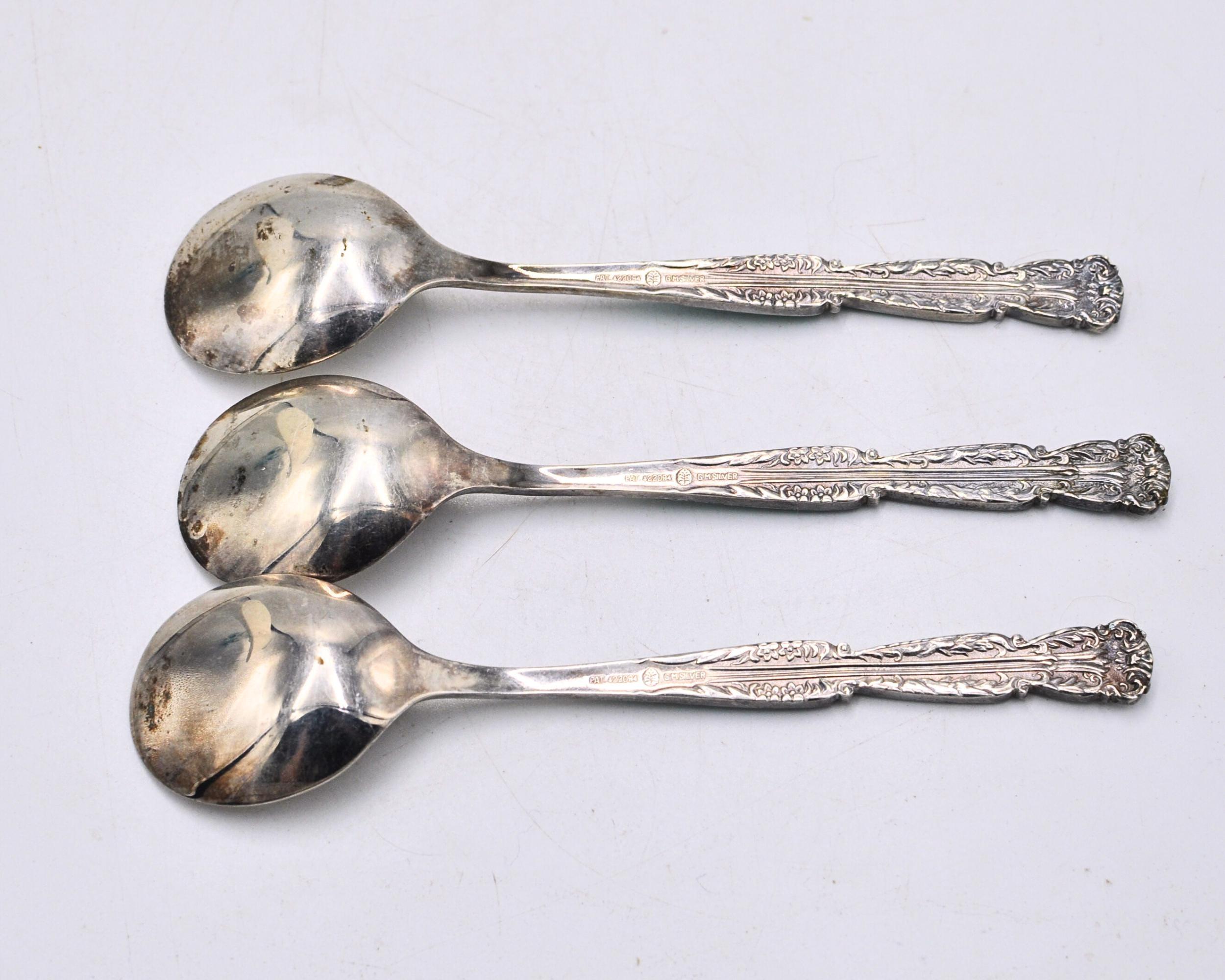 シルバーのヴィンテージデザートカトラリーセット ヴィンテージエナメルシルバーメッキデザートカトラリーセット：G.M