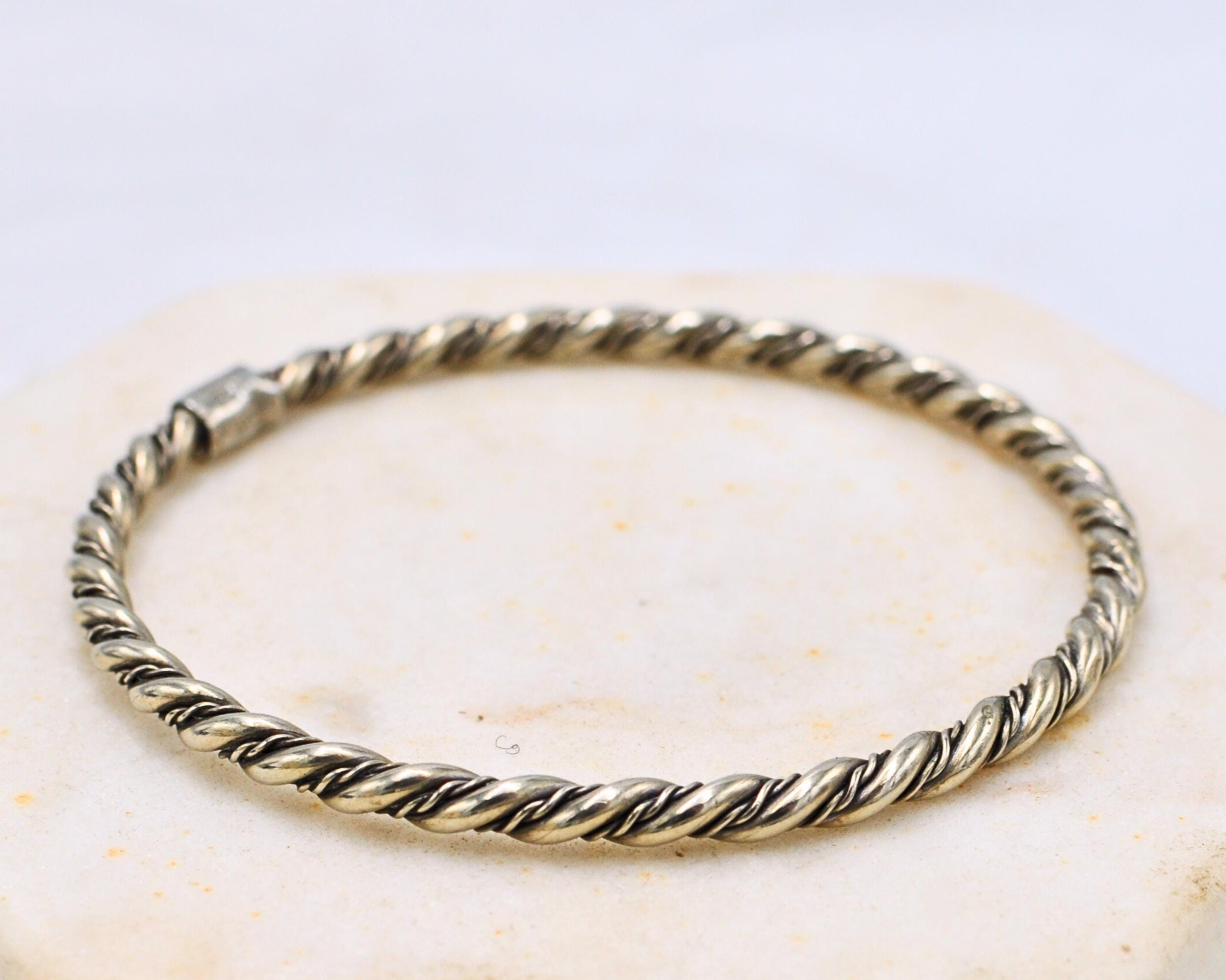 Vintage Sterling Silver Twist Bangle Bracelet - Stackable 925