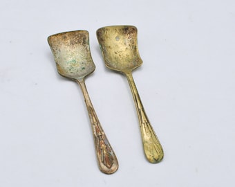 Pair of Vintage Art Deco Style Jam Spoons: Tarnished and Plate Missing - Vintage Silverplate Cutlery