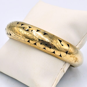 Gold Bangle - 925 Silver Gilt Bangle With Openwork Detail - Retro Mid Century Design