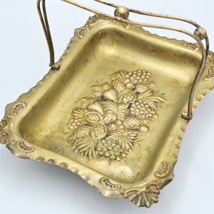 Antique Silverplate Serving Basket Tray with Swing Handle Dated 1908 'From Father' Decorated with Fruits