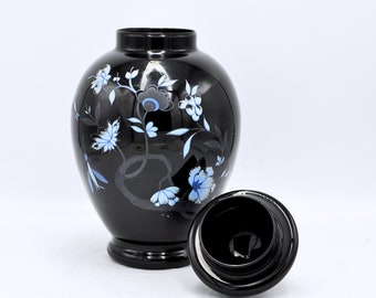Black with Blue Flowers Ginger Jar - Japanese Kutani Ginger Jar