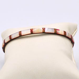 Vintage Mother of Pearl Shell and Red Coloured Bracelet With Brass Interior