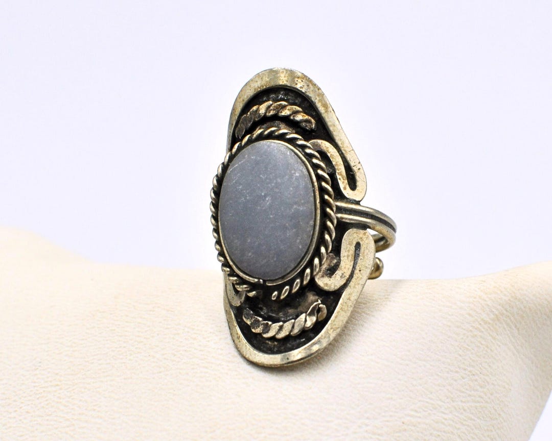 Grey Blue Rings Large Silver Ring With Grey Blue Stone - Vintage Oval Ring - Etsy