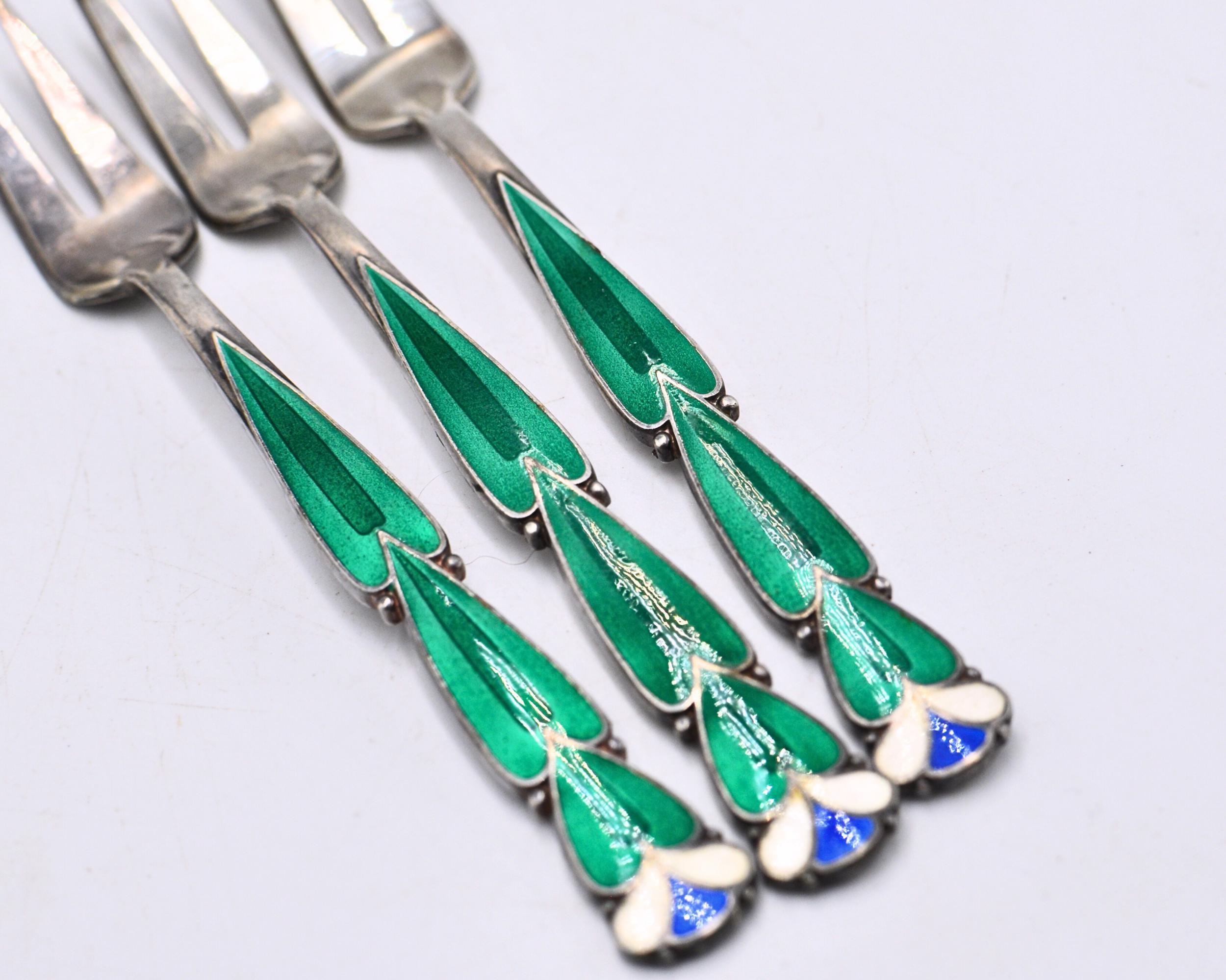 ヴィンテージエナメルシルバーメッキデザートカトラリーセット：G.M